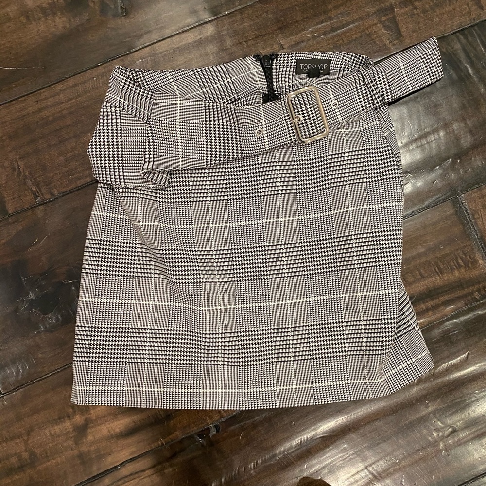 Top Shop Belted Plaid Skirt